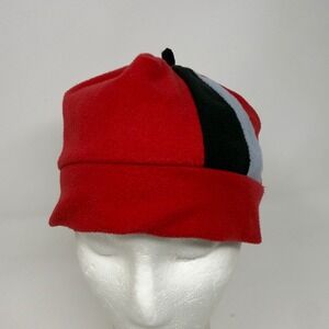 Perigee Vintage Fleece Beanie Hat Red Black Grey Colorblock Made in USA Unisex